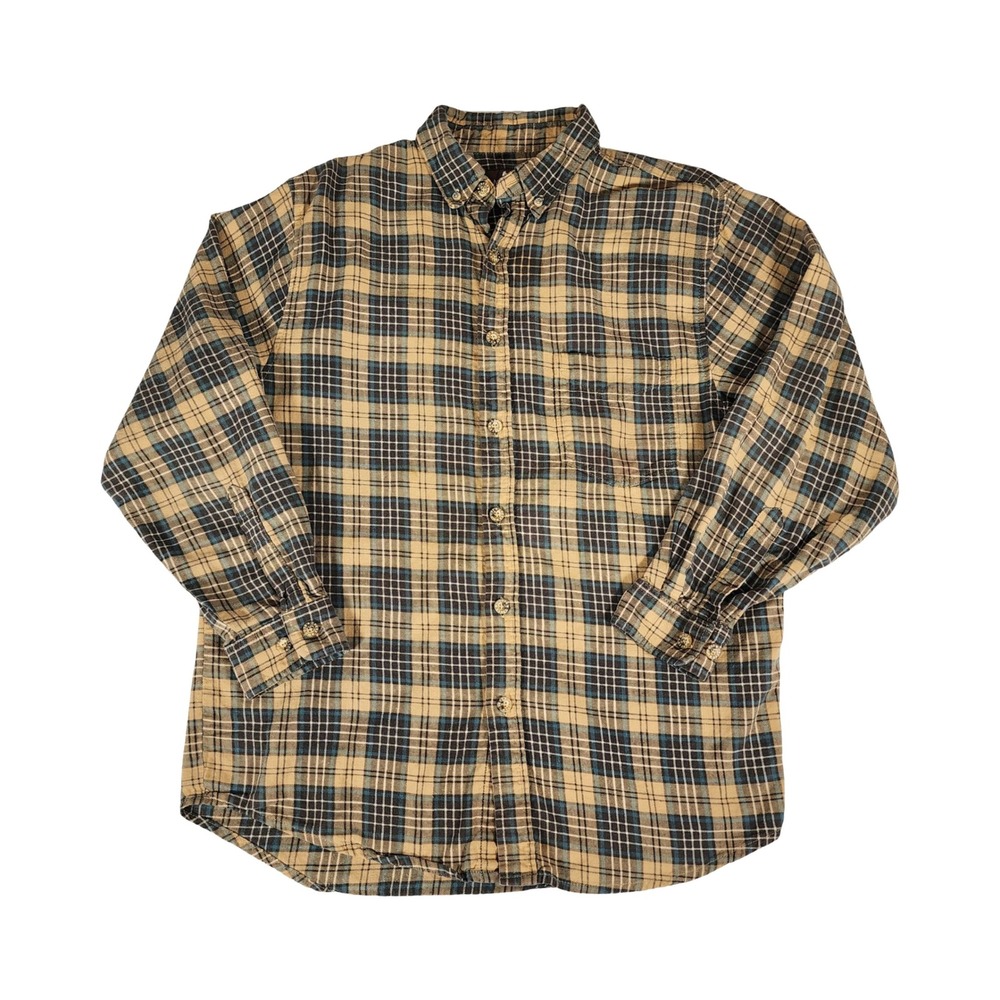 Moose Creek Mens Plaid Flannel Button Down Shirt Tan‎ Blue Brown Cotton Size M